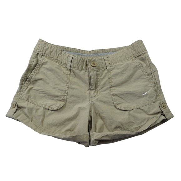 Nike Pants - Nike Athletic Dept Womens Size 6 Y2K Khaki Cotton Utility Shorts Tan Embroidered